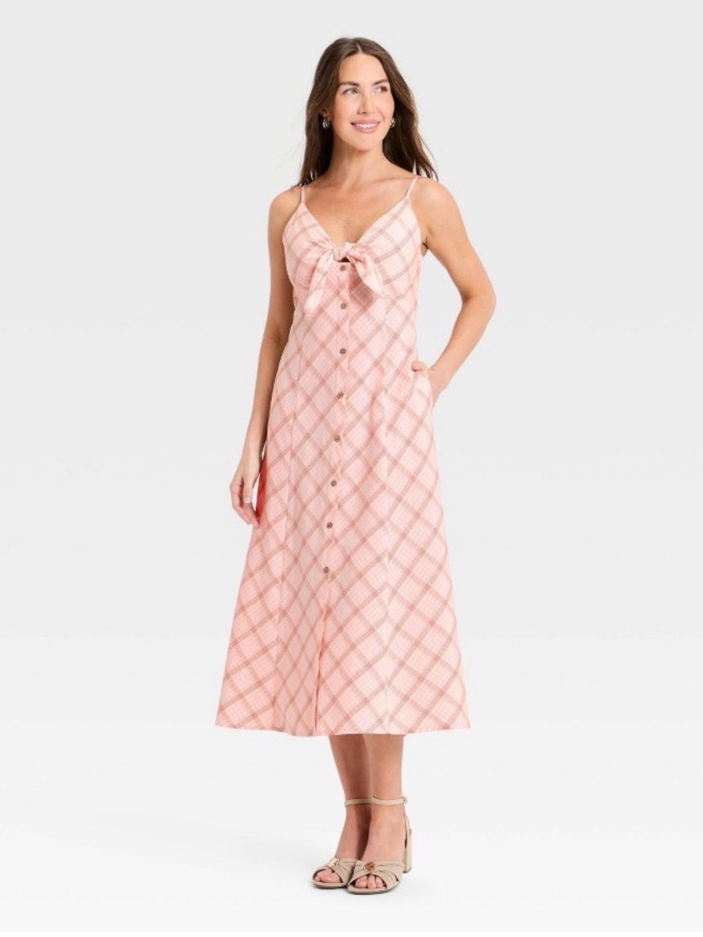 Sleeveless Bow-Front Mid A-line Dress